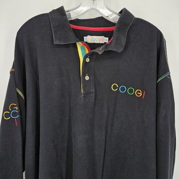 Coogi Shirt Mens 4XL Black Australia Embroidered Long Sleeve Polo Colorful Trim - Picture 8 of 13
